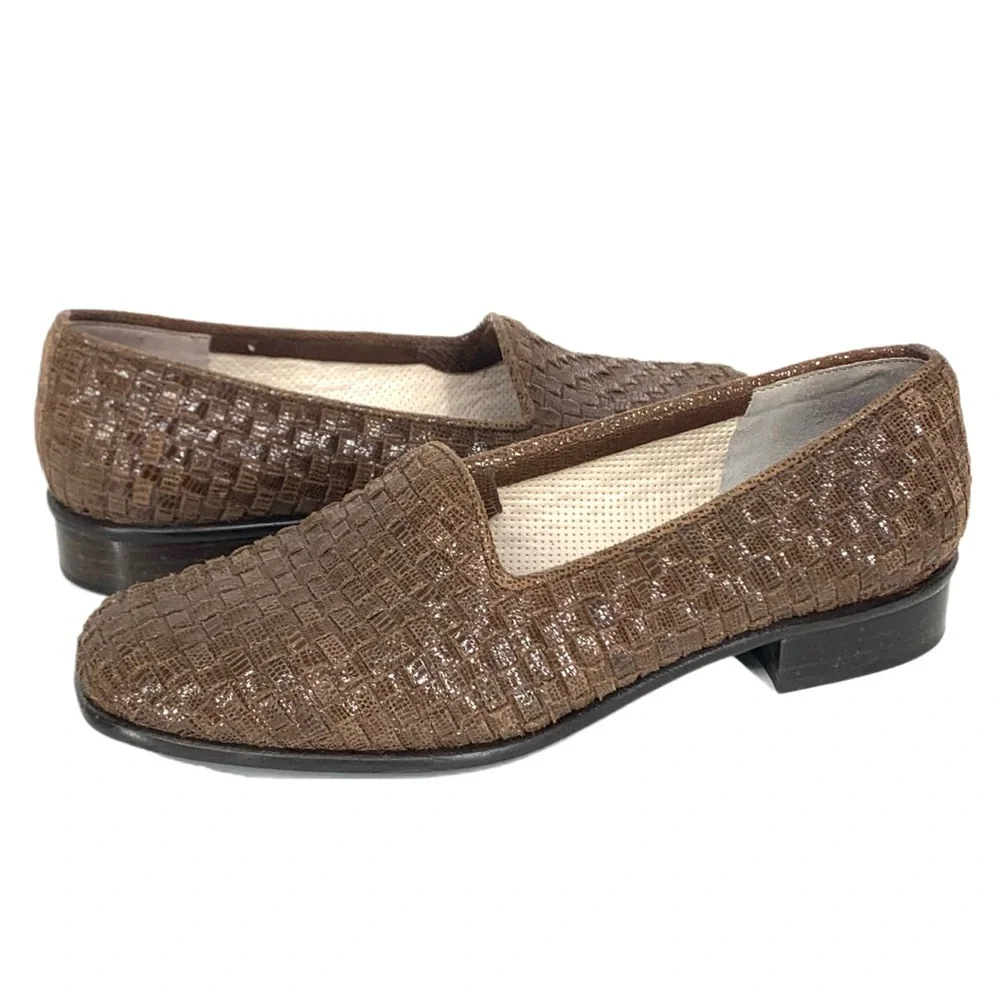 Sesto Meucci Loafers Women's Shoes 7 M Shoes Brown Woven Leather Italy